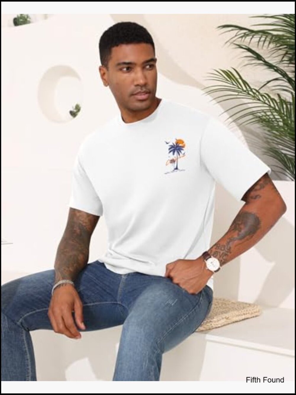 Men's Graphic T-Shirt Short Sleeve West Coast Palm Tree Print 100% Cotton - Picture 5 of 6
